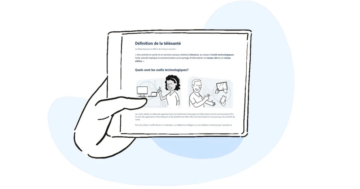 Visuel de la page Qu’est-ce que la télésanté? sur une tablette numérique.