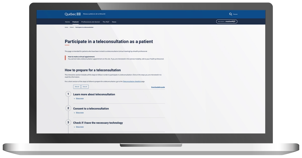 Page visual Participate in a teleconsultation as a patient