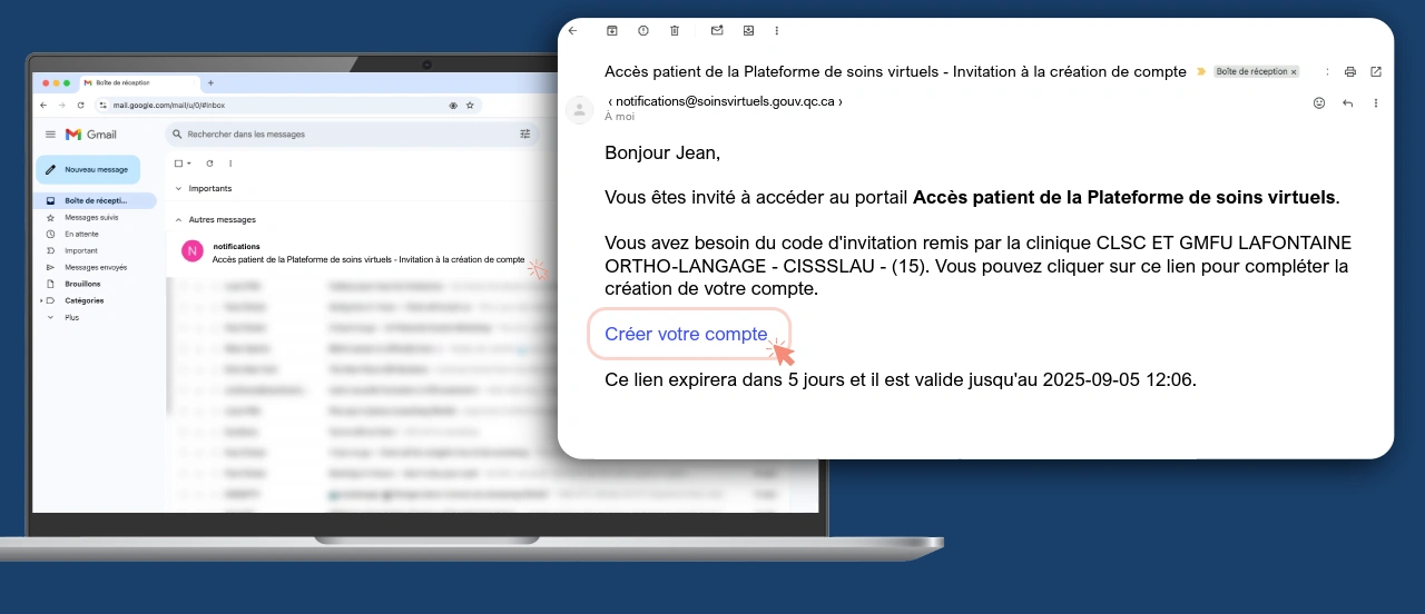 Ouvrir le courriel et cliquer sur le lien « Créer votre compte ».