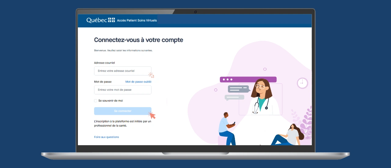Se connecter au portail Accès patient de la PSV avec son adresse courriel et son mot de passe.
