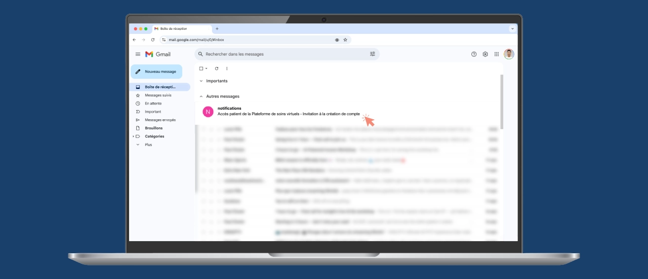 Trouver le courriel provenant de l’adresse notifications@soinsvirtuels.gouv.qc.ca dans sa boite de réception.