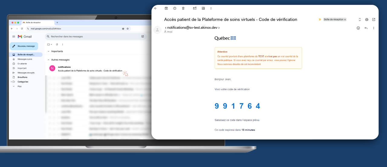 Récupérer le code de validation dans ses courriels pour se connecter au portail Accès patient de la PSV.