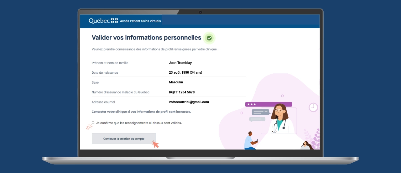 Vérifier les informations personnelles dans le portail Accès patient de la PSV.