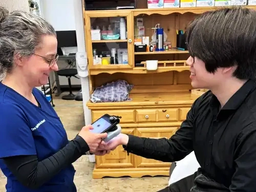 Omnipraticienne prenant une photo de lésion d’un patient.